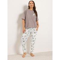 Yours Womens Curve Sheep Short Sleeve Cuffed Pajama Set- Grey
