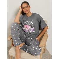 Yours Womens Curve Book Club Wide Leg Pyjama Set - Grey