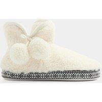 Yours Womens Faux Fur Pom Pom Ties Cushioned Boot Slippers - White