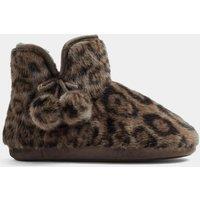 Yours Womens Faux Fur Pom Pom Boot Slippers - Brown