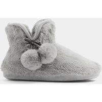 Yours Womens Faux Fur Pom Pom Boot Slippers - Grey