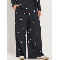 Yours Womens Plus Size Wide Leg Polka Dot 28In Trousers - Black