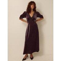 Monsoon Womens Vera Velvet Lace Trim Midi Dress - Brown