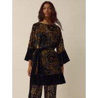 Monsoon Womens Octavia Floral Burnout Tie Waist Tunic Dress - Gold
