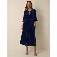 Monsoon Womens Clara Diamante Keyhole Velvet Midi Dress - Navy