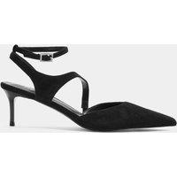 Long Tall Sally Asymmetric Glitz Buckle Court Heels - Black