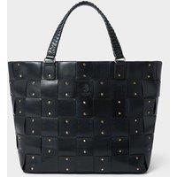 Osprey London Womens Audacia Woven Stud Leather Tote Bag - Black