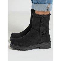 Yours Womens Wide Fit Faux Fur Cleated Ankle Boots - Black
