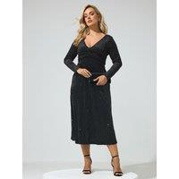 Yours Womens Curve Stud Velvet Gathered Front Maxi Dress - Black