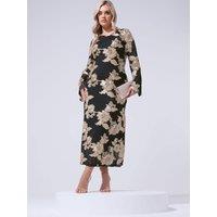 Yours Womens Curve Mesh Applique Floral Maxi Dress - Black