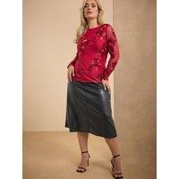 Yours Womens Curve A Line Faux Leather Midi Skirt - Brown