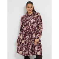 Yours Womens Curve Tiered Floral Mini Shirt Dress - Purple