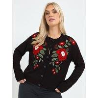 Yours Curve Front Placement Rose Cardigan