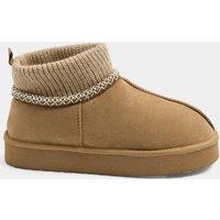 Yours Faux Suede Ribbed Cuff Chunky Sole Boots - Brown