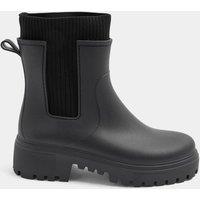 Yours Womens Ribbed Cuff Chunky Sole Wellington Boots - Black