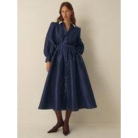 Monsoon Womens Hallie Pearl Collar Belted Shirt Dress - Navy