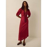 Monsoon Womens Tiana Lace Collar Bow Jacquard Midi Dress - Red