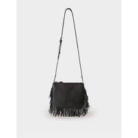 Osprey London Womens Fringe Zip-Top Crossbody Bag - Black