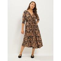 Yours Womens Curve Soft Touch Wrap Tie Waist Dress - Black