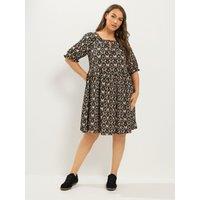Yours Womens Curve Abstract Textured Tie Neck Dress - Black