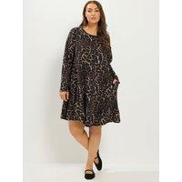 Yours Womens Curve Leopard Pocket Swing Dress - Brown
