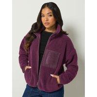 Pixiegirl Womens Petite Zip-Through Borg Cord Pocket Fleece Jacket - Red
