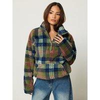 Pixiegirl Womens Petite Half Zip Check Fleece Jacket - Green