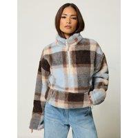 Pixiegirl Womens Petite Half Zip Check High Neck Fleece Jacket