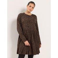 Yours Womens Curve Peplum Animal Print Mini Dress - Brown