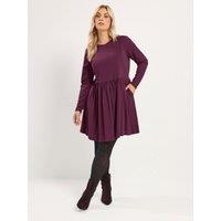 Yours Womens Curve Basic Peplum Side Pockets Long Sleeve Dress - Purple