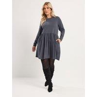 Yours Womens Curve Basic Peplum Long Sleeve Dress - Grey