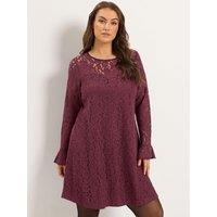 Yours Womens Curve Lace Swing Flute Cuff Dress - Burgundy