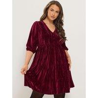 Yours Womens Curve Crushed Velour V-Neck Empire Dress - Red