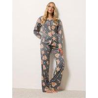 Long Tall Sally Womens Tall Christmas Biscuits Fleece Button Front Pyjama Set - Grey