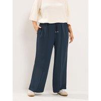 Yours Womens Curve Sharkskin Wide Leg Drawstring Waist Trousers - Blue