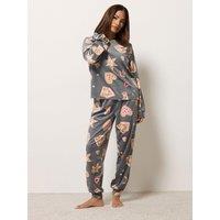 Pixiegirl Womens Petite Christmas Biscuits Fleece Pyjama Set - Grey