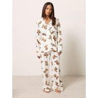 Pixiegirl Womens Petite Cockapoo Soft Fleece Button-Through Pyjama Set - White