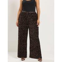 Yours Womens Curve Sequin 30 Inch Wide Leg Trousers - Brown