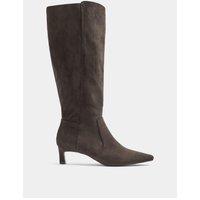 Long Tall Sally Square Toe Kitten Heel Knee High Boots - Brown