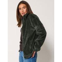 Long Tall Sally Womens Tall Zip Through Funnel Neck Faux Fur Jacket - Green