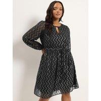 Yours Womens Curve Party Sparkle Keyhole Tie Waist Dress - Black