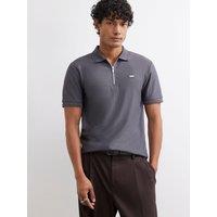 River Island Mens Muscle Fit Textured Zip Neck Polo Shirt - Grey