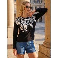 Roman Womens Floral Embellished Round Neck Jumper - Black