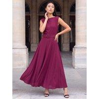Roman Womens Belted Fit And Flare High Neck Midi Dress - Red