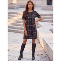 Roman Womens Check Zip Pocket Knee Length Shift Dress - Black