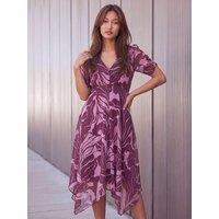 Roman Womens Hanky Hem Abstract Midi Dress - Pink