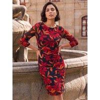 Roman Womens Side Pleat Stretch Floral Print Dress - Red