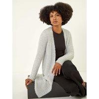 Roman Womens Metallic Longline Knit Cardigan - Silver