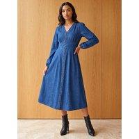 Roman Womens Button Through Midi Dress - Blue