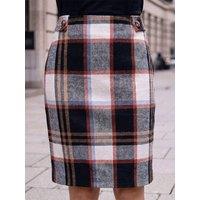 Roman Womens Button Tab Brush Check A-Line Midi Skirt - Black